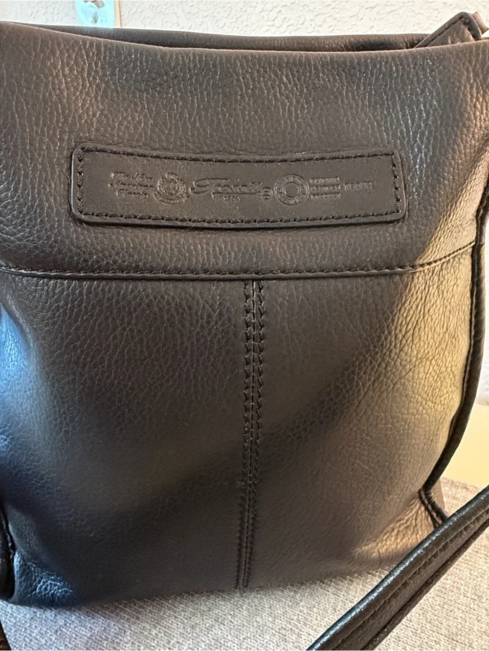 Fossil Black Leather Messenger Crossbody with Dual Front Pockets